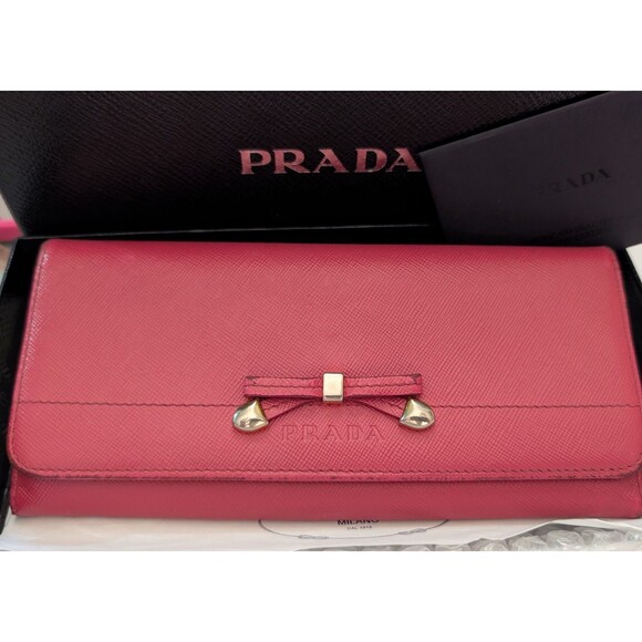 Handbags - PRADA Ribbon Purse Peonia pink Safiano Women Wallet Box And Authentication Card